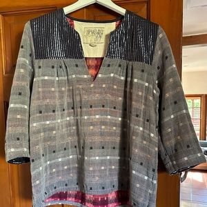 Ace & Jig Popover Blouse Top. Easy Breezy Gauzey Double Layer w/ Metallic Thread